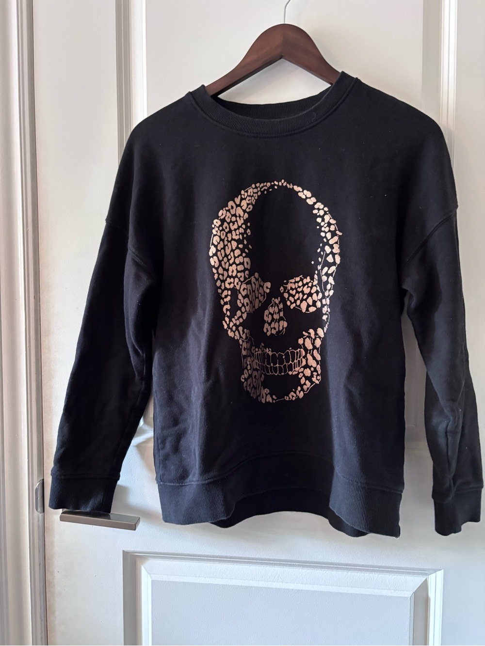 Black Sweater with Rose Gold Leopard Skull Graphic